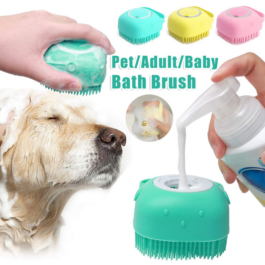 Silicone Bath & Body Massaging Brush with Built-In Soap Dispenser for Dogs and Cats